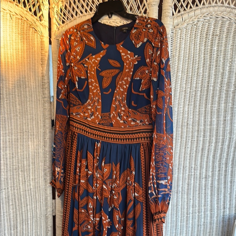 Elegant Orange and Blue Patterned Dress